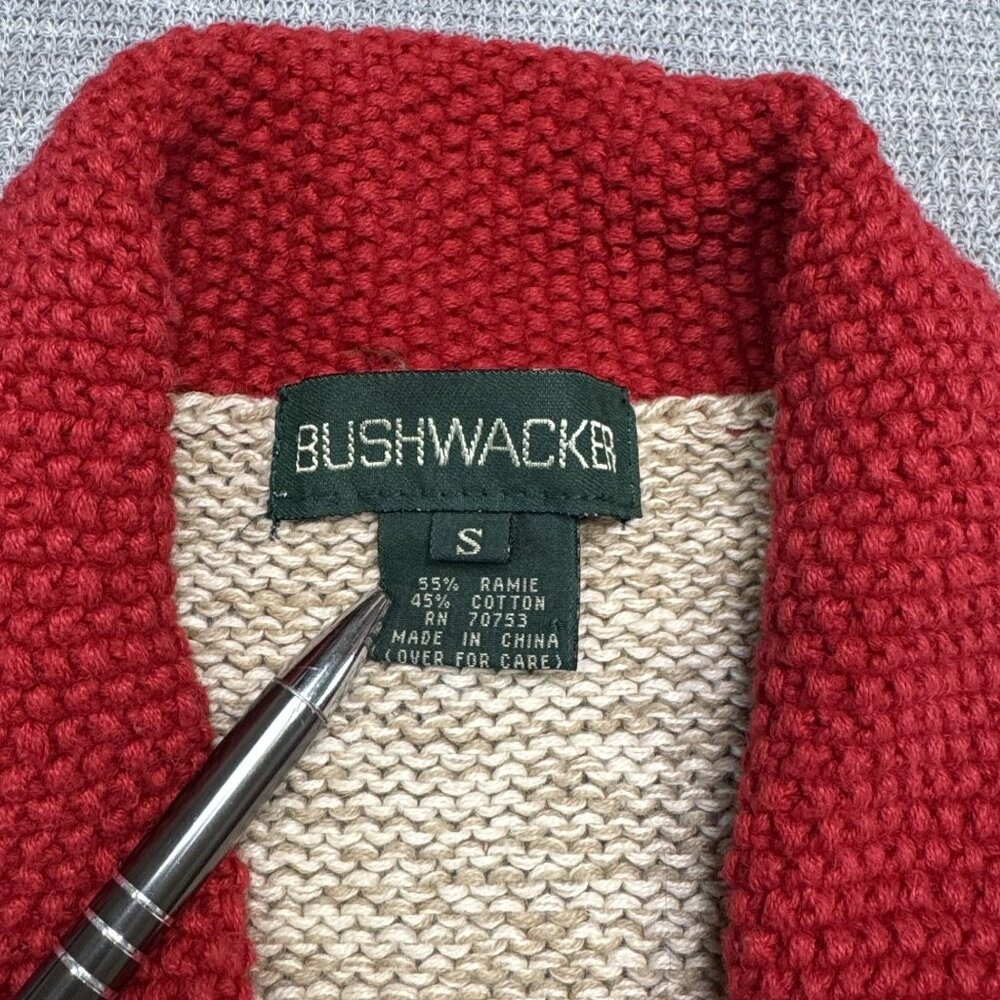 Vtg Bushwacker Womens Small Patchwork Holiday Sweater Vest Red Beige Button Knit - Picture 8 of 15